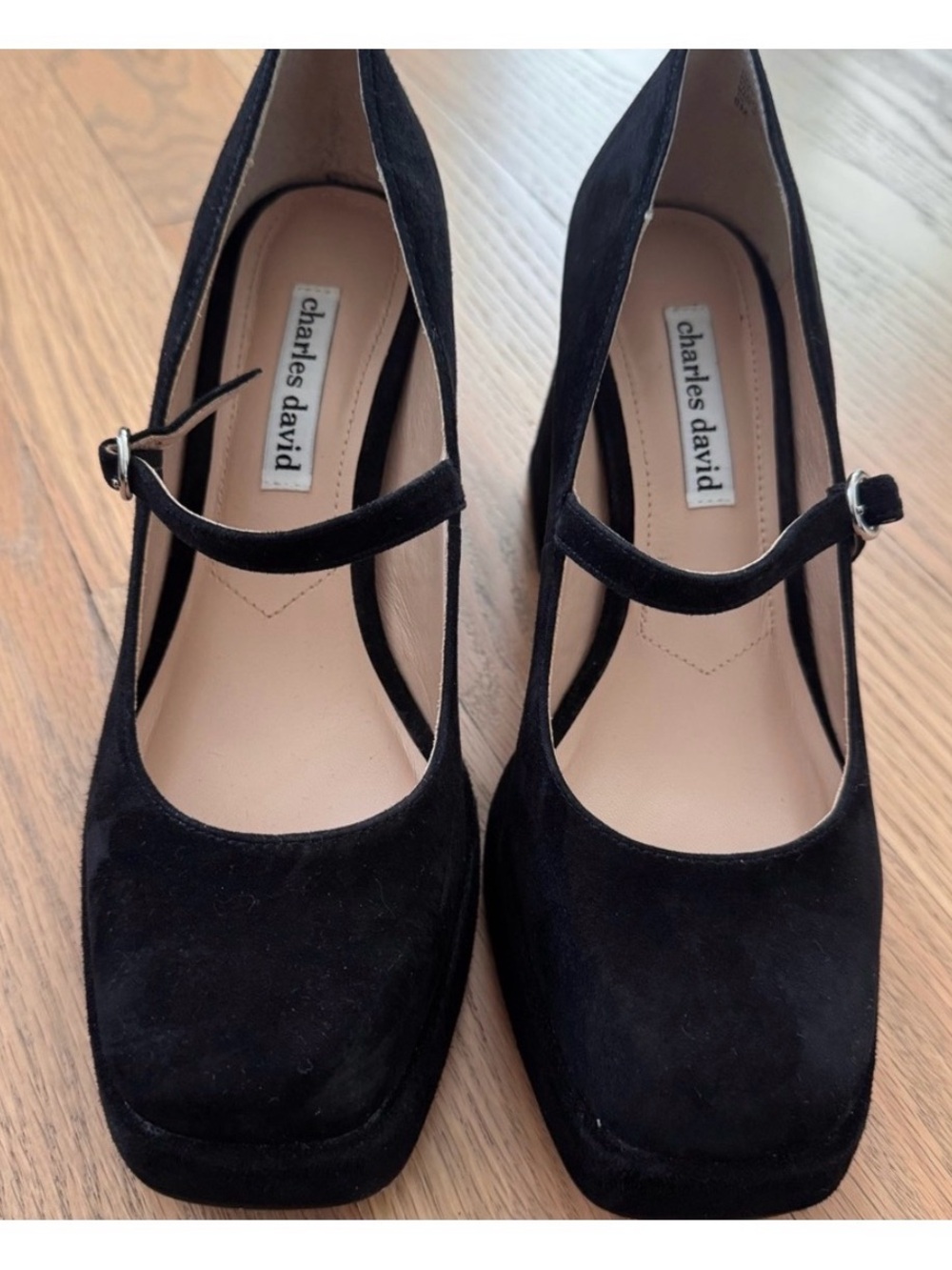 Charles David Black Suede Mary Jane Block Heels